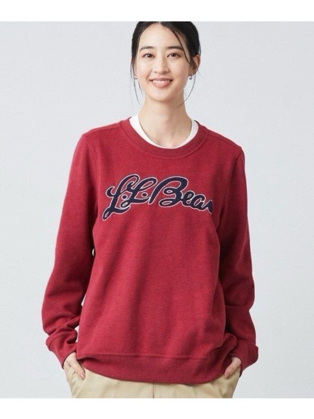 L.L. Bean Embr Crewneck Sweatshirt Cranberry Red L Varsity Spell out Preppy